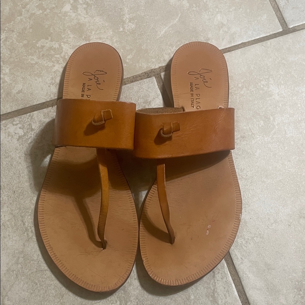 Joie Brown Leather Toe-Post Slide Sandals